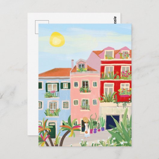 Lissabon reis kleurrijk briefkaart (Voorkant / Achterkant)