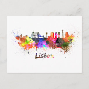 Lissabon-skyline in waterverf briefkaart