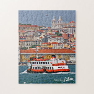 Lissabon skyline met oude veerboot op de Taag Legpuzzel