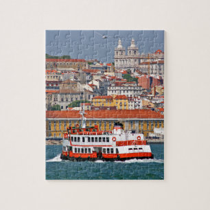 Lissabon skyline met oude veerboot op de Taag Legpuzzel