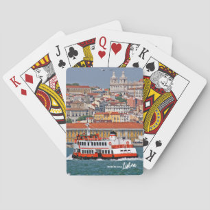 Lissabon skyline met oude veerboot op de Taag Pokerkaarten