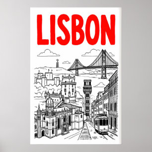 Lissabon stadsgezicht kunstprint - Minimalistische Poster