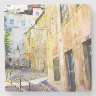 LISSABON STREET KLEURFOTOGRAAF (MOURARIA) STENEN ONDERZETTER