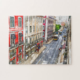 Lissabon Street Portugal Briefkaart Jigzaag Puzzle Legpuzzel