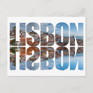 Lissabon tekst samengesteld oude stad uitzicht met briefkaart