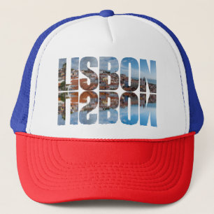 Lissabon tekst samengesteld oude stad uitzicht met trucker pet
