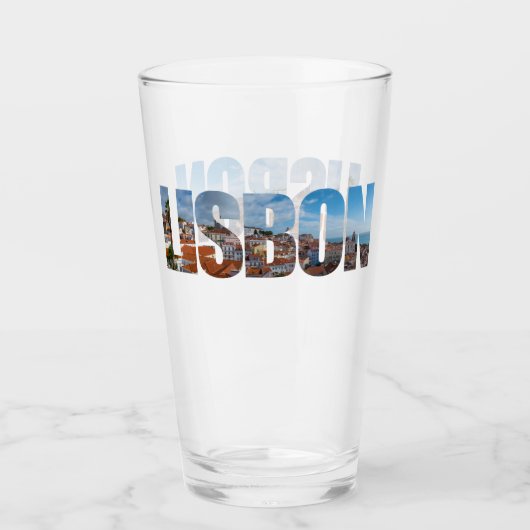 Lissabon tekst samengesteld uit oude stad panorami glas (Voorkant)