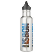 Lissabon tekst samengesteld uit oude stad panorami waterfles  (Links)