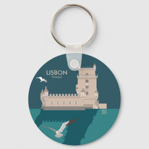 Lissabon Torre de Belem in vintage poster stijl Sleutelhanger