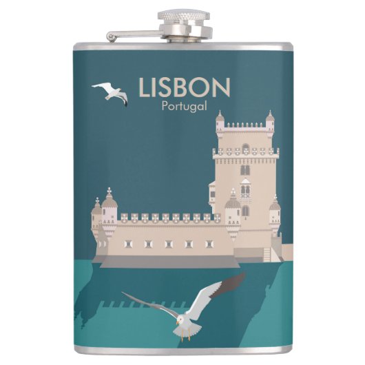 Lissabon Tower van Belem in het klassieke postermo Heupfles (Voorkant)