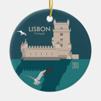 Lissabon Tower van Belem in het klassieke postermo Keramisch Ornament