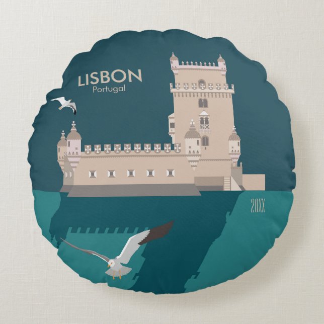 Lissabon Tower van Belem in het klassieke postermo Rond Kussen (Voorkant)