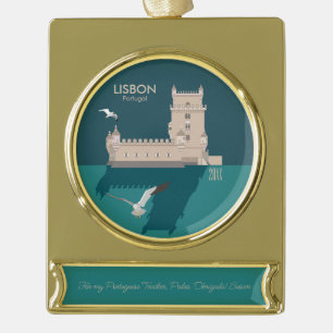 Lissabon Tower van Belem in het klassieke postermo Verguld Banner Ornament
