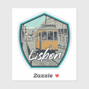 Lissabon, uitzicht en tramwegillustratie Portugal Sticker