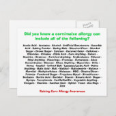 Liste d'allergies au maïs - Carte postale (Devant / Derrière)