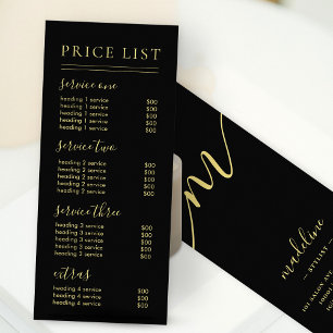 Liste de prix Chic Black Gold Script Calligraphie