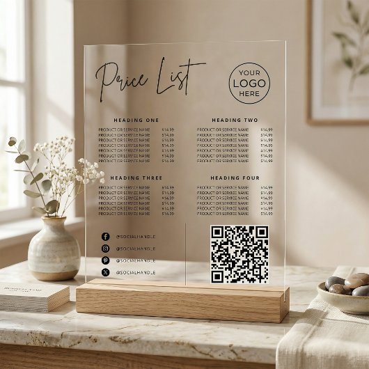Liste de prix Code QR Site Web Réseaux Sociaux Ent