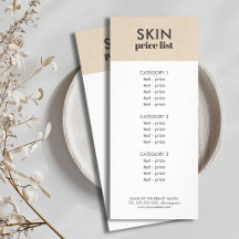 Liste de prix de soins de peau minimaliste en faux