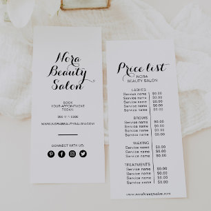 Liste de prix du salon de beauté minimaliste calli
