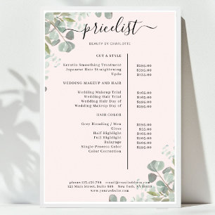 Liste de prix du salon de verdure Affiche