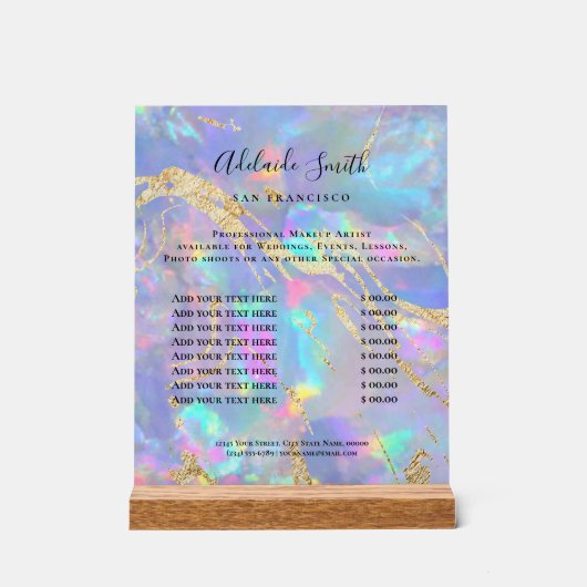 liste de prix opale (Recto)