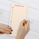 Liste de shopping Coeurs colorés mignons<br><div class="desc">Une liste d'achats mignonne et girly pour votre réfrigérateur avec des coeurs colorés en violet,  vert et oranges,  et texte violet.</div>