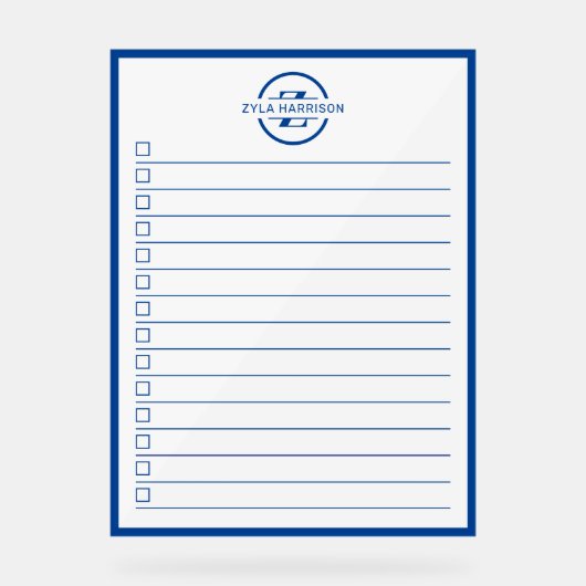 Liste de tâches à faire avec monogramme bleu moder (Recto)