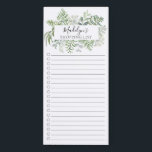 Liste d'épicerie à cadre de feuilles vertes botani<br><div class="desc">Boîte à cocher et doublure design de la liste d'achat du marché avec un cadre en feuilles botaniques aquarelle personnalisée avec votre nom.</div>