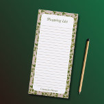 Liste d'épicerie botanique personnalisée<br><div class="desc">Ce bloc-notes magnétique de la liste d'épicerie botanique a bordé des pages et un motif verdoyant le long de la frontière. Il peut être personnalisé avec un nom à donner comme cadeau de ménage. La liste d'achats peut également être customisée à un autre type de liste, tel que la liste...</div>