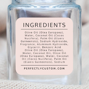 Liste d'ingrédients rose pâle étiquette de produit