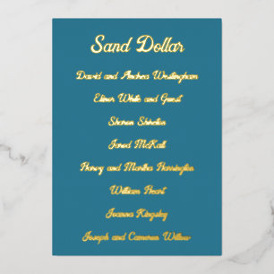Liste d'invités de table Gold Foil Liste 5x7 Carte