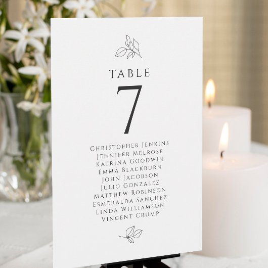 Liste d'invités mariages Carte de numéro de table