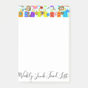Liste hebdomadaire de junk food sur Post-it