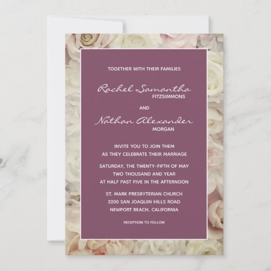 Lit de Roses & Amaranth Pink Wedding Invitations (Devant)