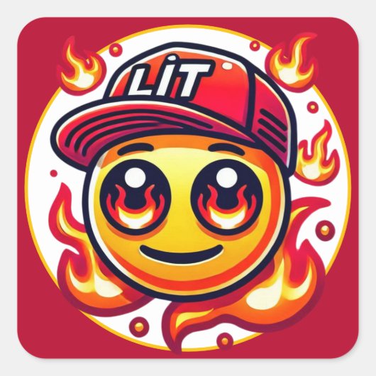 LIT Fire Emoji Urban Vierkante Sticker (Voorkant)