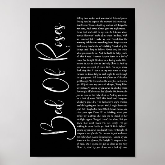 Lit Rose Noir Script Chanson Lyrique Impression (Devant)