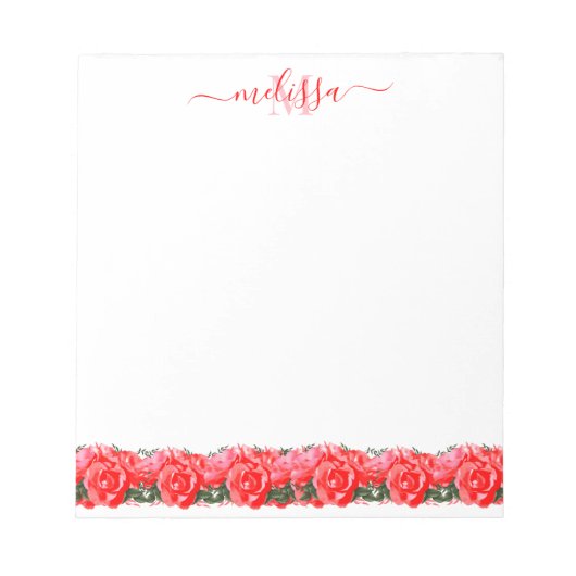 Lit Rose Rouge Du Bloc-Notes Monogramme Rose (Devant)