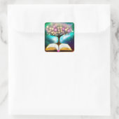 Lit Tree & Open Book Vierkante Sticker (Tas)
