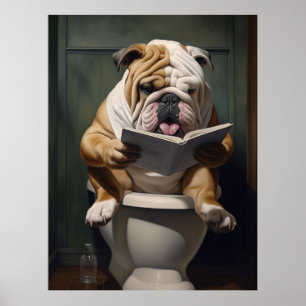 literaire bulldog   Grappige badkamer Humor Poster