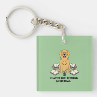 Literaire Gouden Retriever Groene Acryl Sleutelhan Sleutelhanger