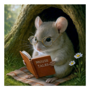 Literaire muis in een gezellig boomgat perfect poster