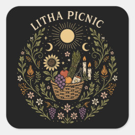 Litha Picnic Summer Solstice Celestial Art Vierkante Sticker