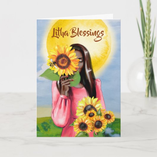 Litha Summer Solstice Sunflowe Lady Greeting Kaart (Voorkant)