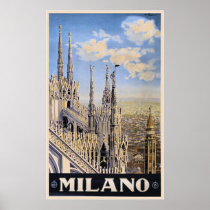 Litho Travel en Milaan Italië Poster
