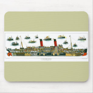 Lithograaf Britse Oceaan Liner RMS Caronia Muismat