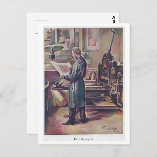 Lithographe vintage + Carte postale Lithographe (Devant / Derrière)