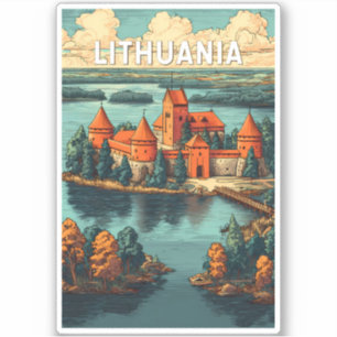 Lithuania Illustratie Reis Kunst Vintage Sticker