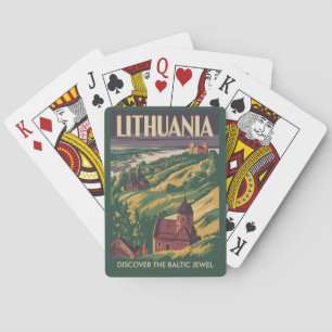 Lithuania Landschap Illustratie Reis Kunst Retro Pokerkaarten