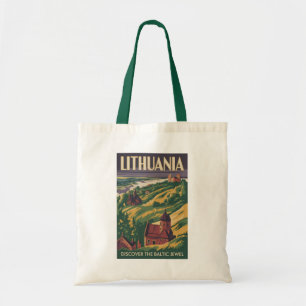 Lithuania Landschap Illustratie Reis Kunst Retro Tote Bag
