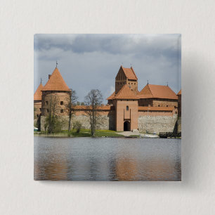 Litouwen, Trakai. Eiland Kasteel 2 Vierkante Button 5,1 Cm
